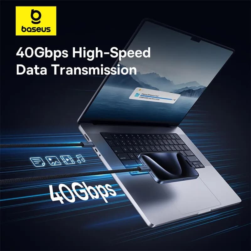 CABLU alimentare si date Baseus Flash Series 2 USB4, Fast Charging Data Cable pt. smartphone, video 8K@60Hz, USB Type-C la USB Type-C 240W, 1m, negru "P10311803111-00" - 6932172648817 — miniatură