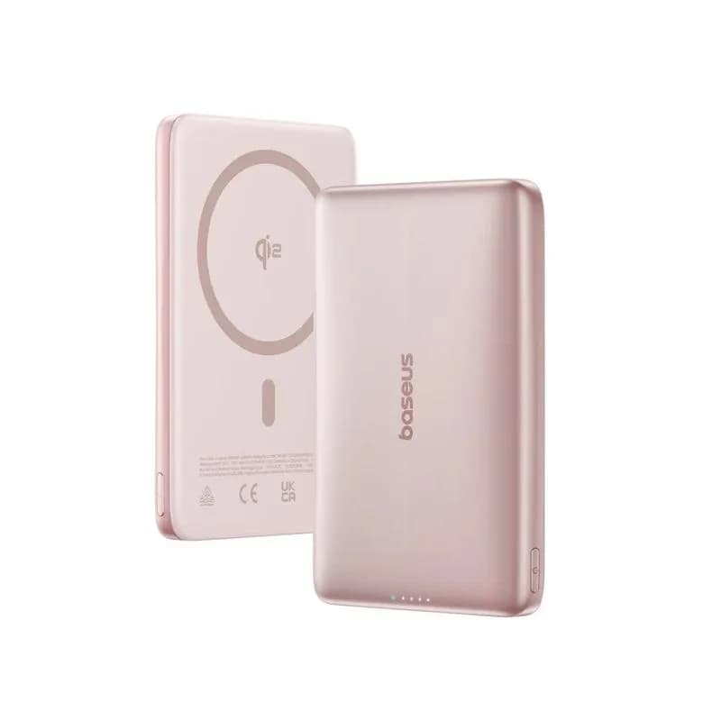 POWER BANK Baseus PicoGo AM41 Ultra-Slim Qi2, 10000mAh, 27W, prindere magnetica incarcare wireless 15W, 1 x USB Type-C, include cablu USB Type-C la USB Type-C 30cm, roz, "E0027202" - 6932172691691