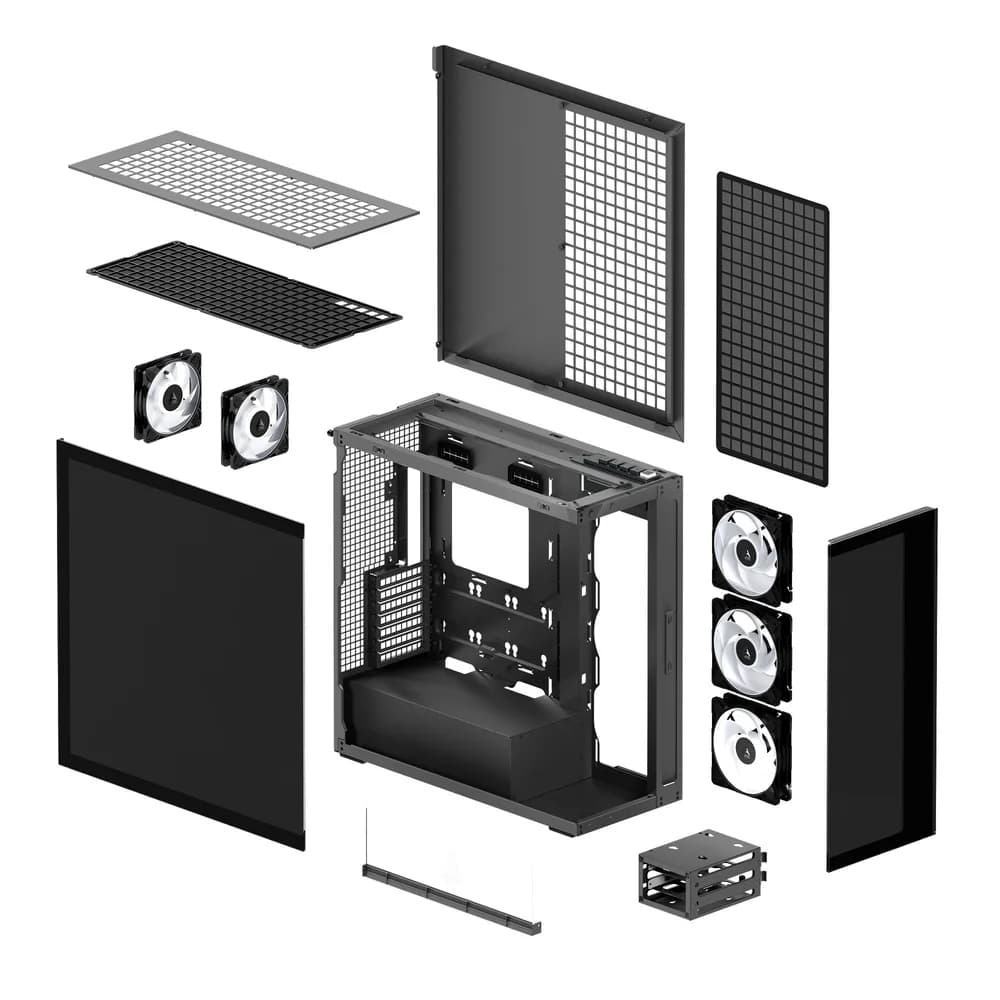 CARCASA Arctic "Xtender Mirror BK", mid tower, max 8xfan, 3xP14 ProR ARGB si 2xP12Pro ARGB instalate, PSU shroud 24 LED ARGB, USB-C x 1, USB 3.2 x 2, audio+mic, 7 sloturi expans, negru, "ACPCC00018A" — miniatură