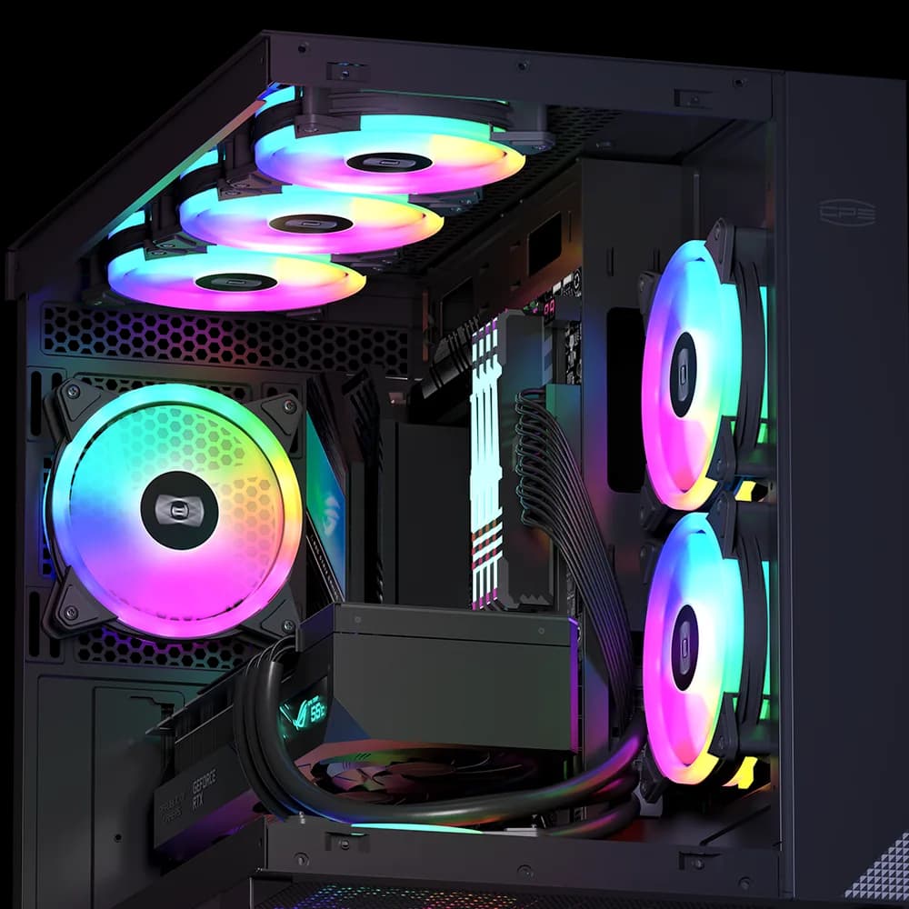 SET 3 VENTILATOARE PCCOOLER, 120mm, 500 - 1800 RPM, LED ARGB, conector 4 pin, "F3 T120ARGB 3 IN 1 BK" — miniatură