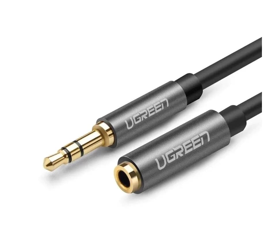 CABLU audio Ugreen, "AV118" stereo 3.5 mm jack (T) la 3.5 mm jack (M),conectori auriti, braided, 1m, negru "40673" - 6957303846733 — miniatură