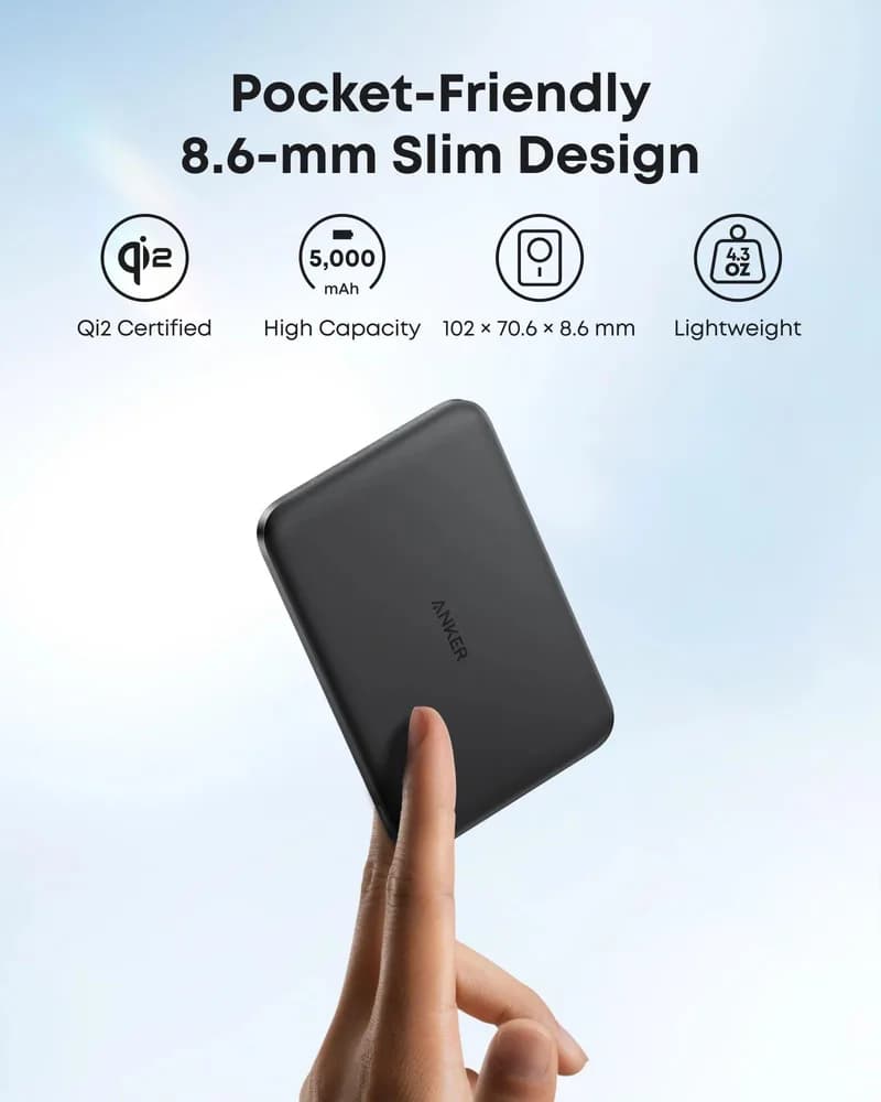 POWER BANK Anker "Nano" 5.000 mAh, 15W MagGo, slim, magnetic, wireless, 1 x USB-C incarcare, 122g, negru, "A1665H11" - 194644235475 — miniatură