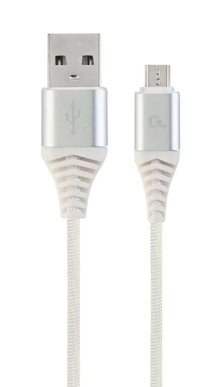 CABLU alimentare si date GEMBIRD, pt. smartphone, USB 2.0(T) la Micro-USB 2.0(T), 1m, premium,cablu cu impletire din bumbac, alb cu conectori argintii, "CC-USB2B-AMmBM-1M-BW2"