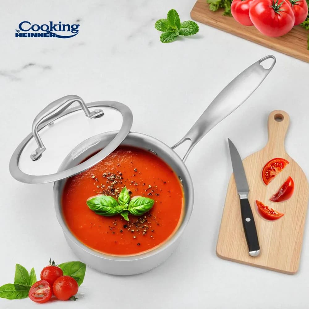 CASEROLA INOX+CAPAC STICLA 16x8.5CM,1.6L, ATOMIC3, COOKING BY HEINNER — miniatură
