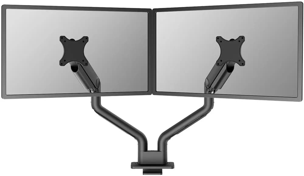 Brat dublu pentru monitor Neomounts, tip full motion, pentru display-uri cu diagonale 17"-35", sistem de prindere VESA 75x75~100x100mm, greutate maxima suportata 18kg per ecran, tilt +90°, -90°, swivel +90°, -90°, rotate +180°, -180°, reglabil pe inaltime 20,2-52,2 cm, ajustarea latimii 115.9 cm — miniatură