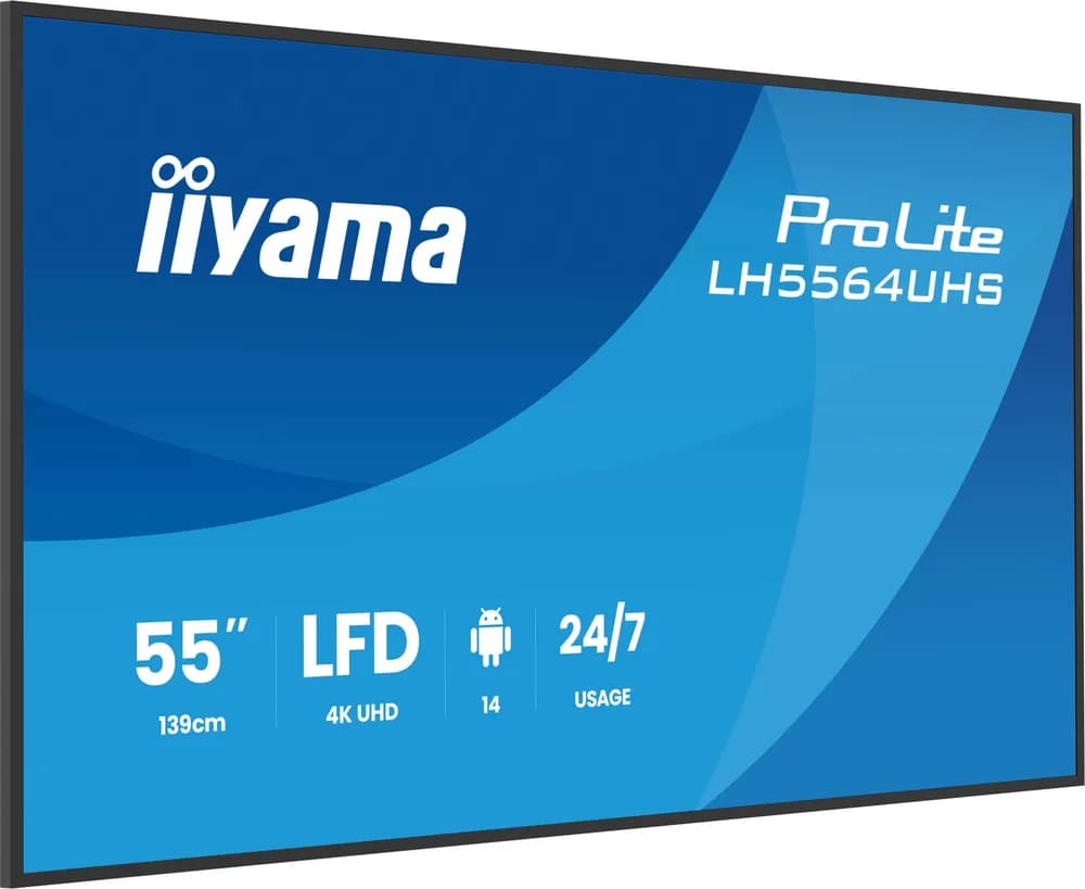IIYAMA LFD LH5564UHS-B1AG 4K VA 55" 500cd 5000:1 6.5ms Android 14 OS, iiSignage, iiControl, iiShare, EShare, FailOver, TeamViewer, PDF & Media Player, iiBrowser, File manager "LH5564UHS-B1AG" — miniatură