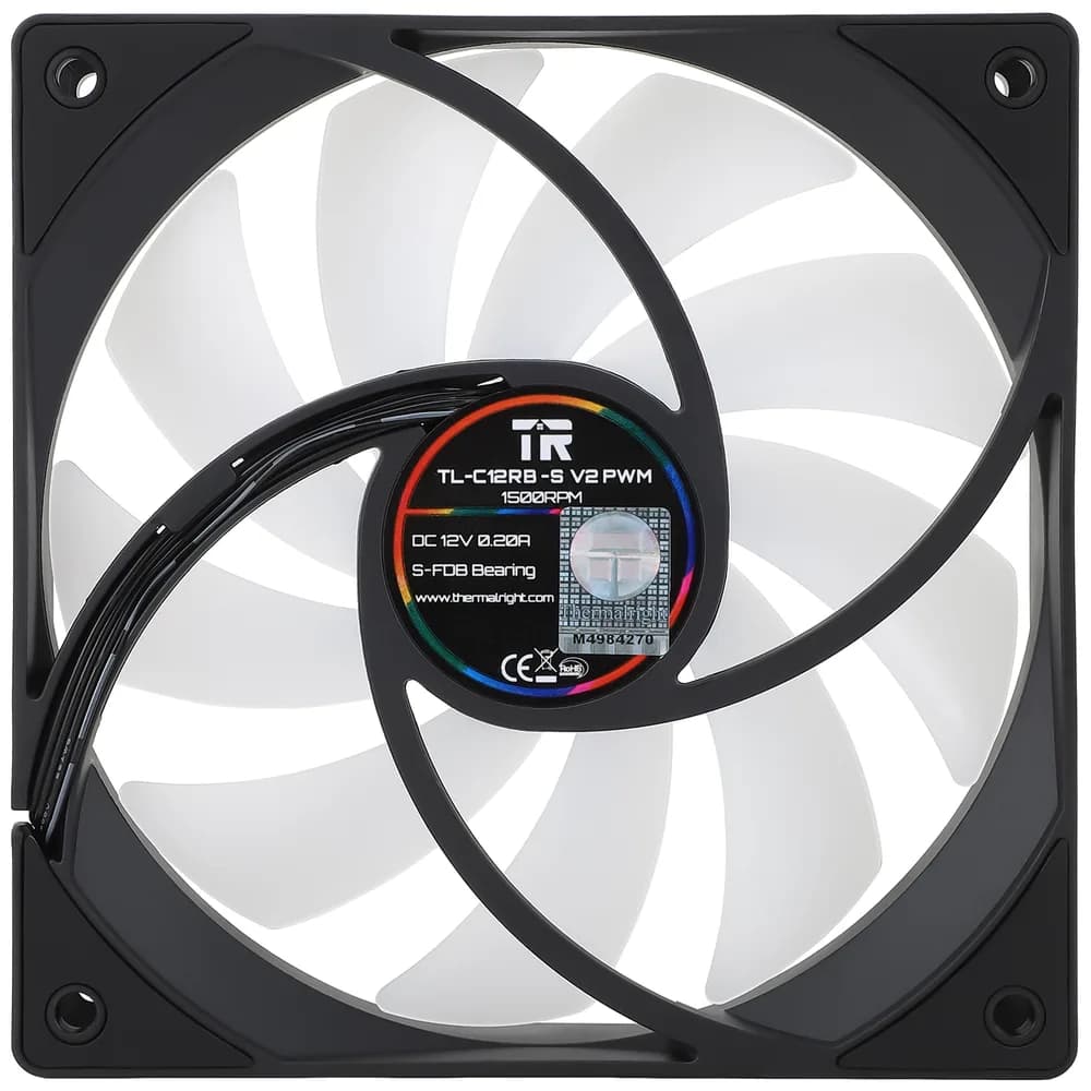 Ventilator Thermalright, 120mm, 1500 RPM, S-FDB Bearing, 58 cfm, LED ARGB, 4pin PWM, negru, "TL-C12RB-S V2" — miniatură
