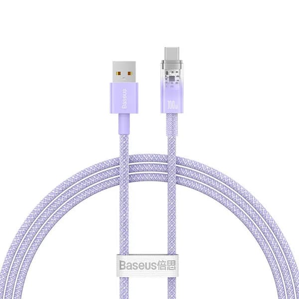 CABLU alimentare si date Baseus Explorer, Fast Charging Data Cable pt. smartphone, USB la USB Type-C 100W, senzor de temperatura, braided, 1m, violet "CATS010405" - 6932172629120