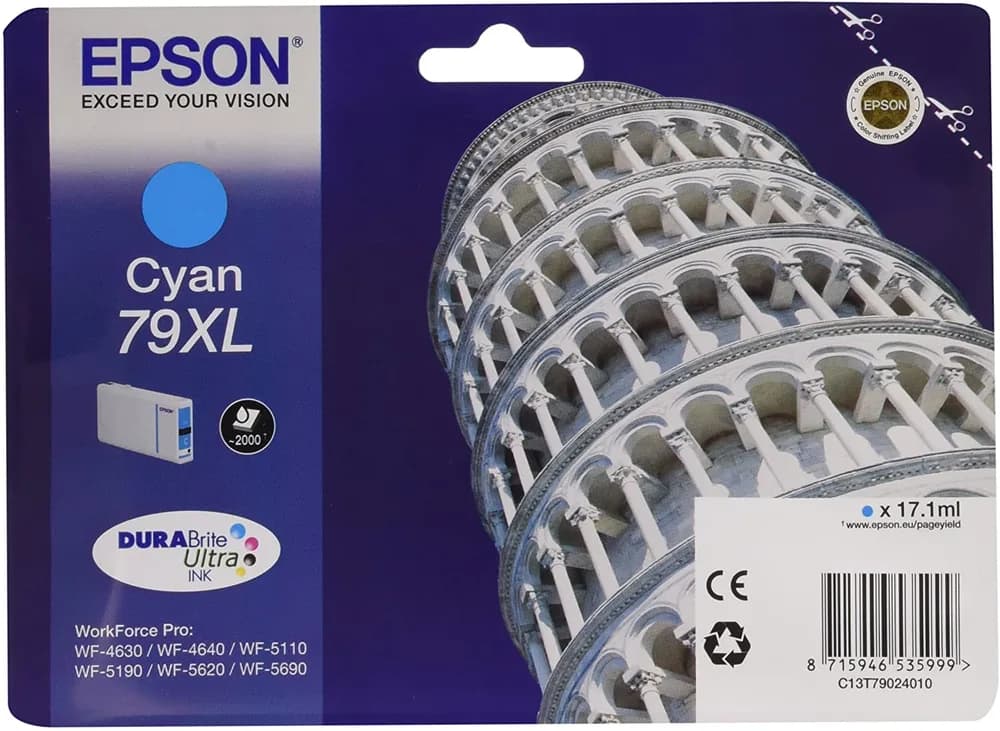 Cartus Cerneala Original Epson Cyan, T790240, pentru Workforce Pro WP-5110|51490|5620|5690, "C13T79024010"(RAPO)