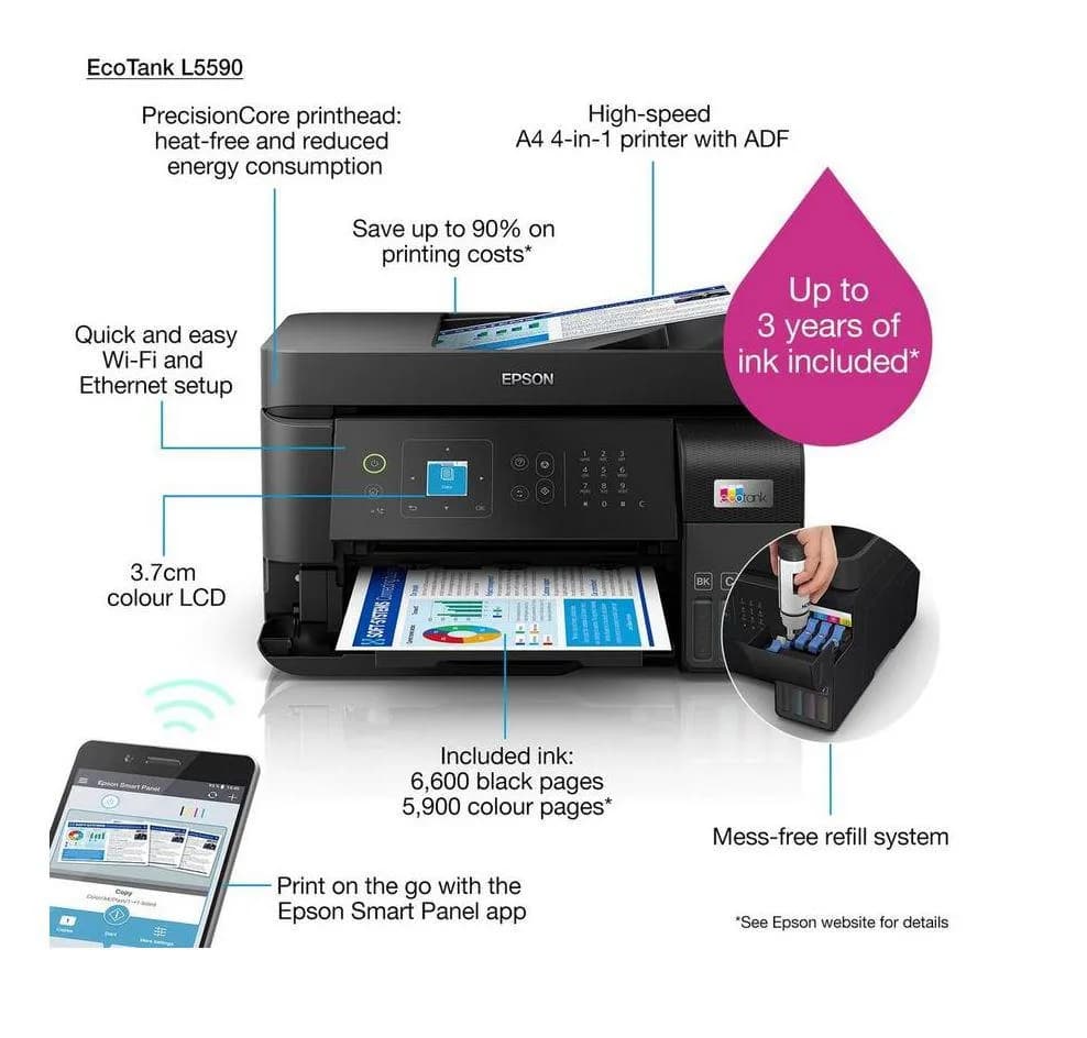 Multifunctional inkjet Epson L5590, CISS, format A4, Color, USB + LAN + Wi-Fi