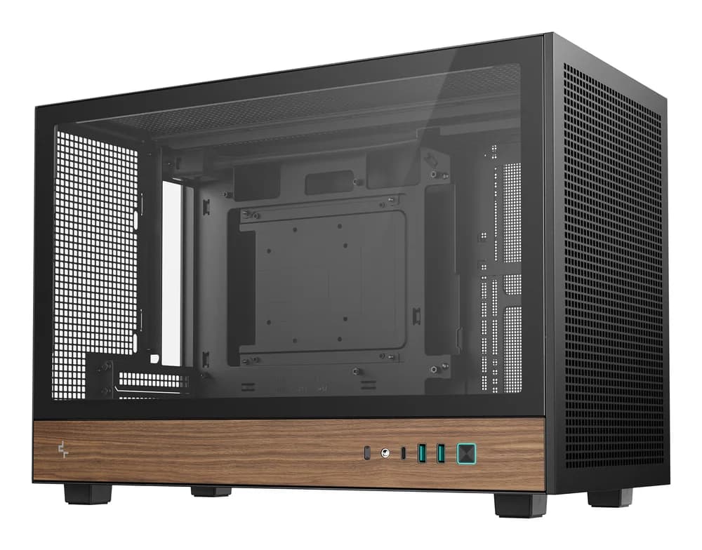 CARCASA DeepCool "CH260 WOOD", mini tower, gaming, fara sursa, suporta 6xfan, PSU shroud, USB Type-C x 1, USB 3.1 gen1 x 2, audio+mic, 4 sloturi expansiune, negru, "R-CH260-BKNWM0-G-1" — miniatură