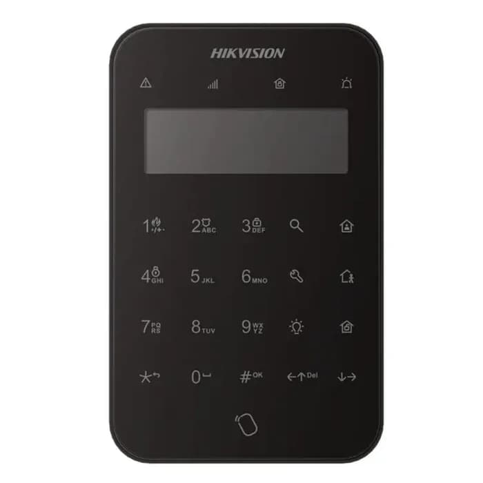 Tastatura wireless LCD AX PRO Hikvision DS-PK1-LT-WE/BK, 868MHz two-way Tri-X wireless technology; distanta comunicare RF : 1200m camp deschis; stay/away arm, disarm, silent alarm, output control; complet configurabil la distanță prin APP; baterii: 4 x CR123 incluse, durata de viata a bateriei: 2