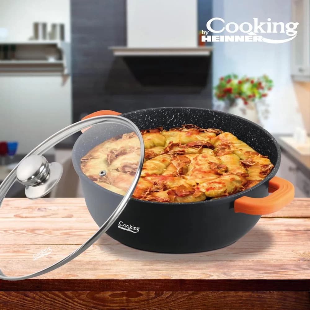SEMIOALA ALUMINIU TURNAT+CAPAC, 40x17.5 cm, 18.5 L, DARK LINE, COOKING BY HEINNER — miniatură