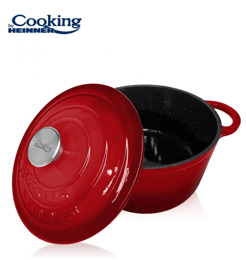 SEMIOALA FONTA EMAILATA+CAPAC 28X13 CM, 6L, RED LINE, COOKING BY HEINNER — miniatură
