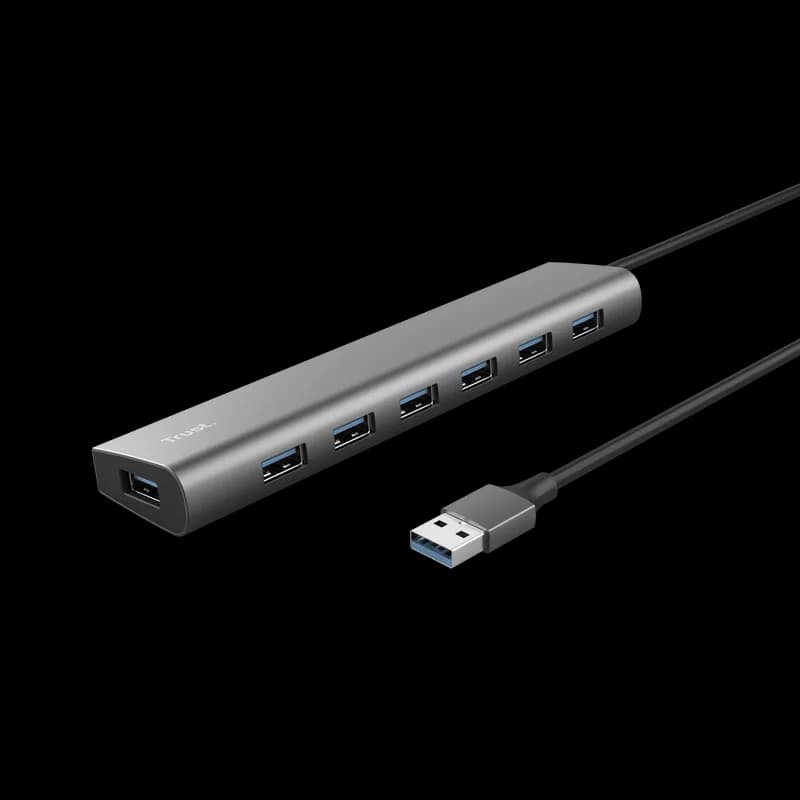 Hub USB TRUST Halyx USB-A, 7 porturi, Gri — miniatură