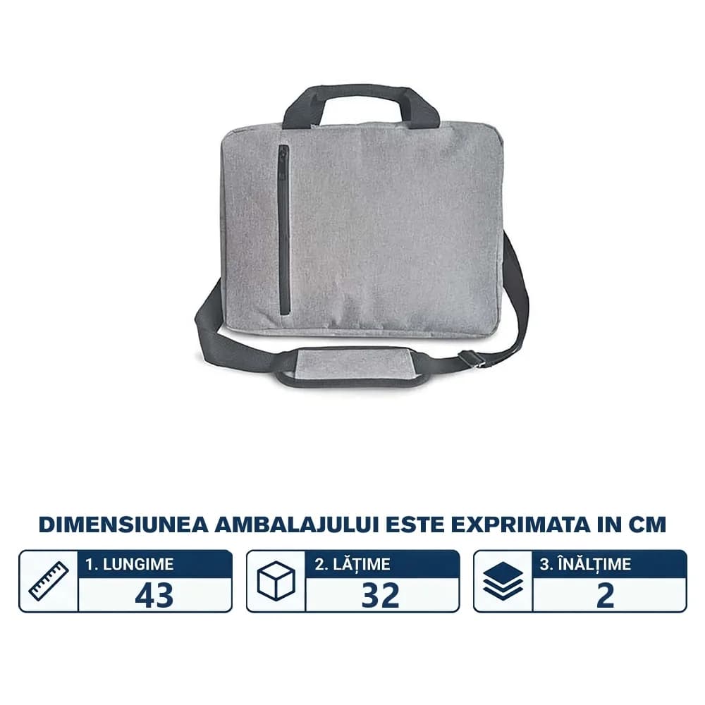 Geanta laptop, gri, 40x31x11 cm - OFFISHOP — miniatură