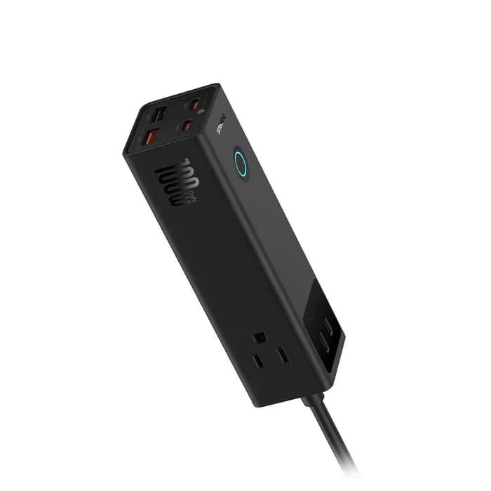 INCARCATOR RETEA Baseus PowerCombo Pro Powerstrip, pentru USA 110V, Quick Charge 100W, 3 x AC, 2 x USB Type-C Output 5V/3A, 2 x USB, lungime cablu 1.5m, negru "E00023509113-00" - 6932172634995 — miniatură