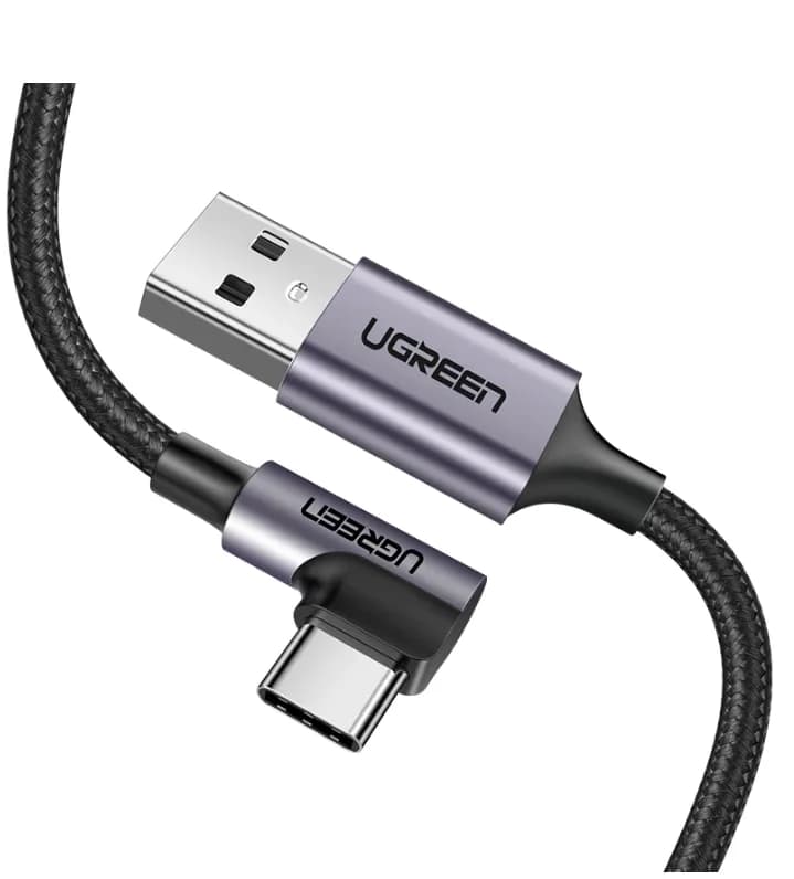 CABLU alimentare si date Ugreen, "US284", Fast Charging Data Cable pt. smartphone, USB la USB Type-C 3A Angled 90°, braided, 3m, negru "70255" - 6957303872558