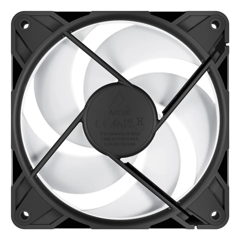 Set 3 ventilatoare Arctic "P12 Pro Reverse A-RGB - 3 Pack", 120mm, 500 - 3000 RPM, FDB, 73 cfm, 4-Pin Fan Plug + 4-Pin/3-Pin A-RGB Plug + 3-Pin Socket, negru, "ACFAN00333A" — miniatură