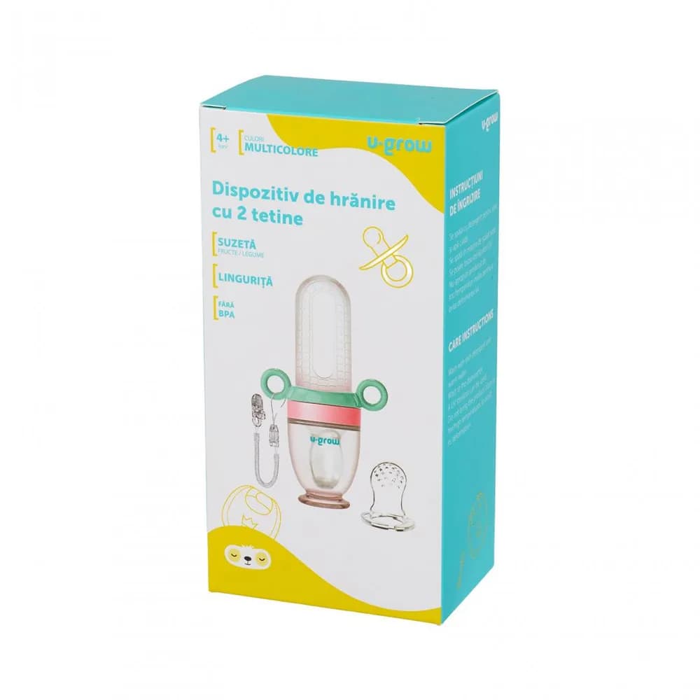 Dizpozitiv de hranire cu 2 tetine : suzeta fructe + lingurita, U-Grow — miniatură