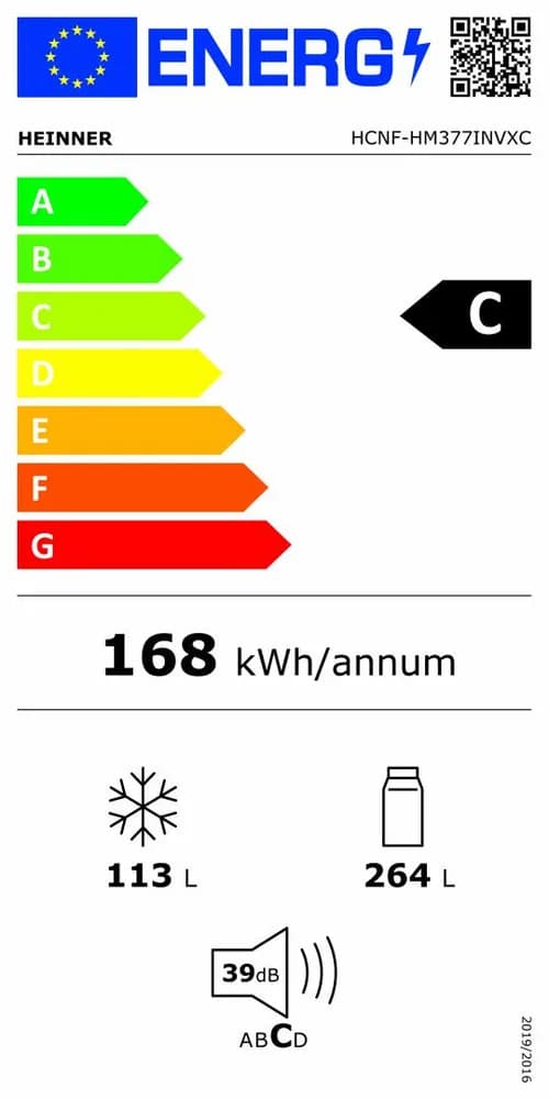 Combina frigorifica HEINNER HCNF-HM377INVXC, No Frost, 377 l, Clasa: C, Compresor Inverter, Aspect inox — miniatură