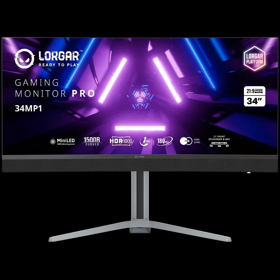 LORGAR 34MP1, UWQHD MiniLED Gaming Monitor Pro, 34 (3440*1440) VA curve monitor, black/milky grey "LRG-34MP1W180C-GY"