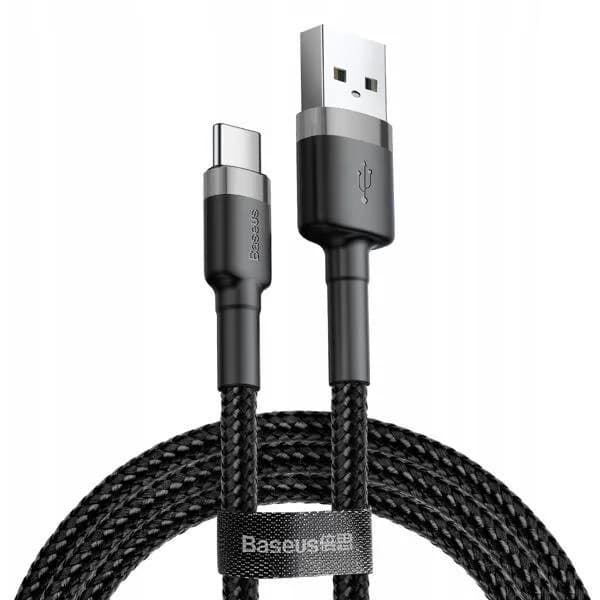 CABLU alimentare si date Baseus Cafule, Fast Charging Data Cable pt. smartphone, USB la USB Type-C 2A, 2m, gri + negru "CATKLF-CG1" - 6953156278233 — miniatură