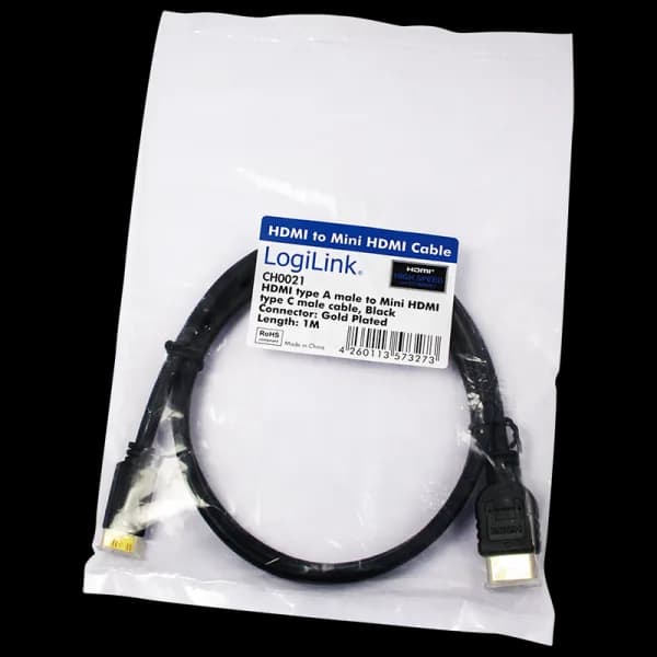 CABLU video LOGILINK, adaptor Mini-HDMI (Type C)(T) la HDMI (T), 1m, ver 1.4, conectori auriti, UHD 4K/ 30Kz, negru, "CH0021"