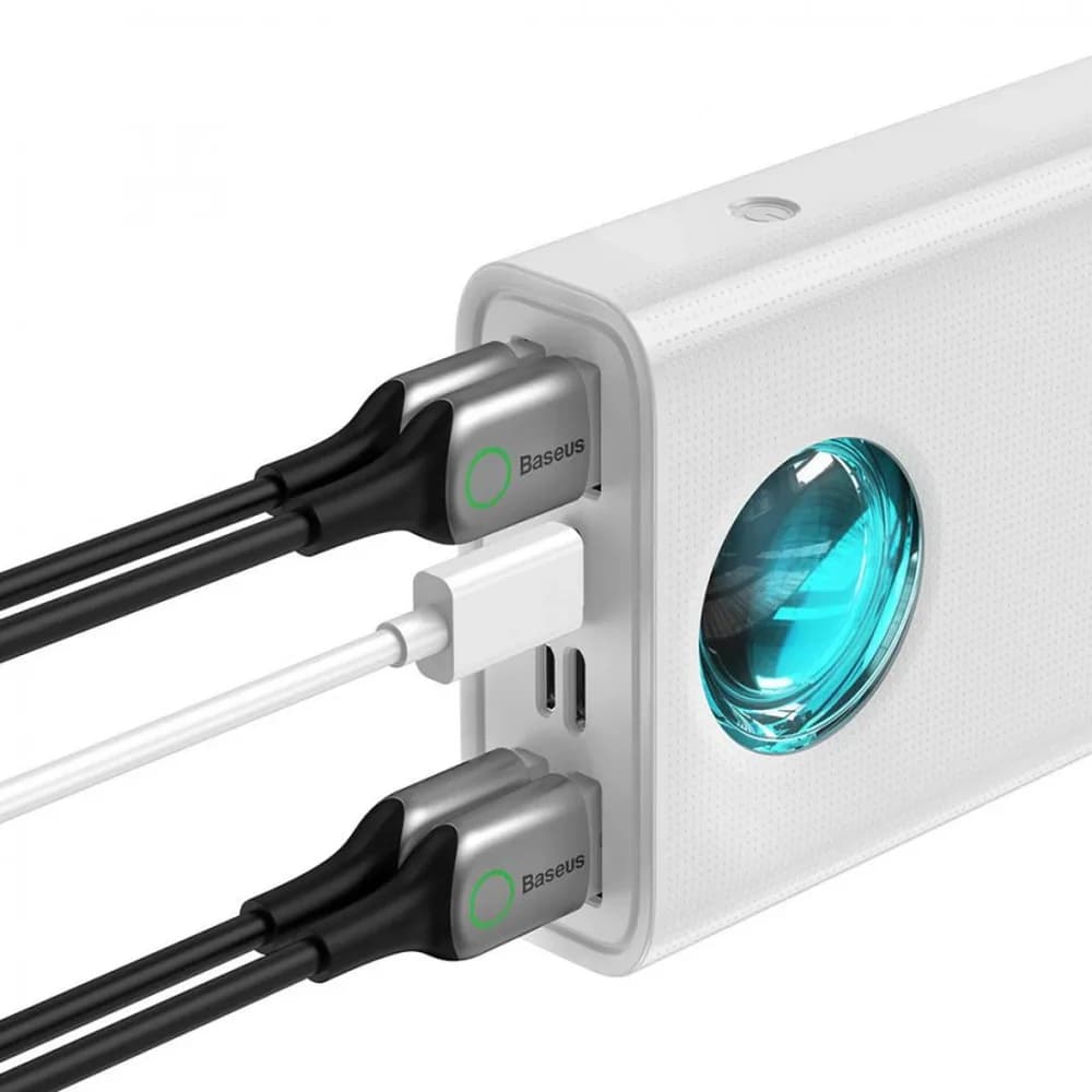 Baterie externa Baseus Ambilight, 30000mAh, PD 3.0 65W, 4 x USB; 1 x USB Type-C, digital display pt. status baterie, total 3A, alb — miniatură