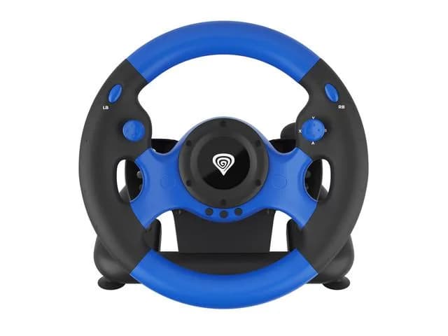 Volan Genesis cu fir Seaborg 350, interfata USB, 15 butoane, rotatie 180°, lungime cablu 200cm, compatibil cu Microsoft XBOX 360, XBOX One, Microsoft XBOX Series S, Microsoft XBOX Series X, Nintendo Switch, PC. Sony PlayStation 3, Sony PlayStation 4, negru/albastru — miniatură