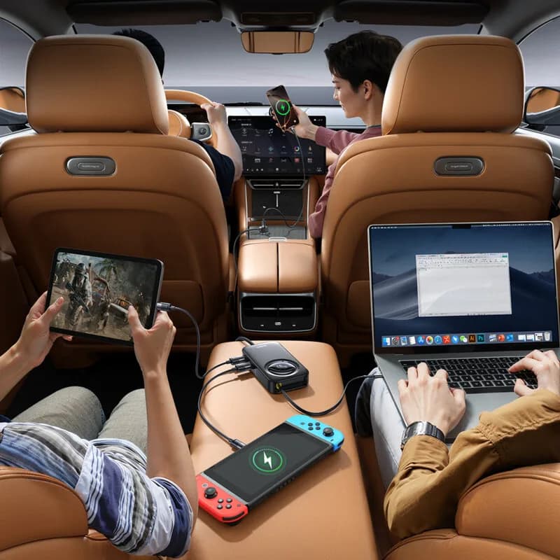 INCARCATOR auto Baseus PrimeTrip VW1, Quick Charge 60W, 2 x USB, 3 x USB Type-C, pt. bricheta auto, cablu retractabil, negru "C00069000121-00" - 6932172687465 — miniatură
