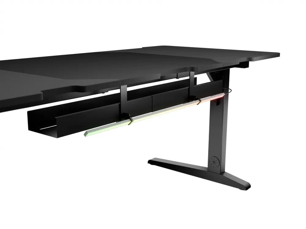 Birou gaming Genesis Holm Modular 180, material lemn/metal, reglabil pe inaltime 70 - 90 cm, iluminare RGB, management cabluri, negru — miniatură