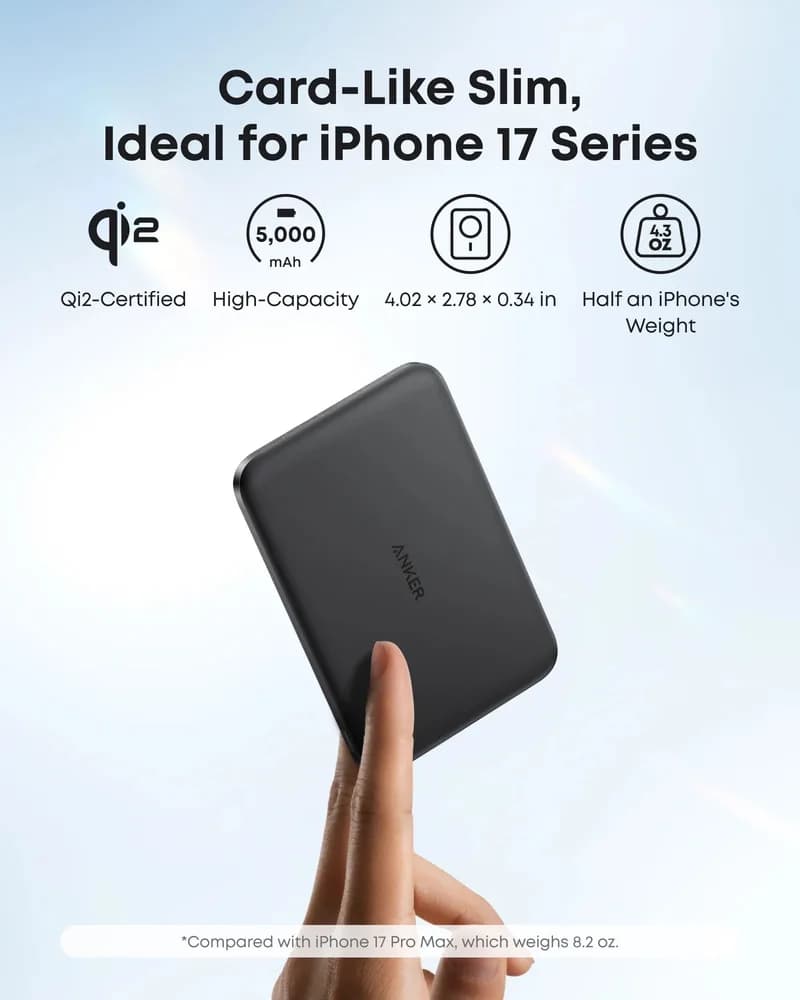 POWER BANK Anker "Nano" 5.000 mAh, 15W MagGo, slim, magnetic, wireless, 1 x USB-C incarcare, 122g, negru, "A1665HO1" - 0194644321808 — miniatură