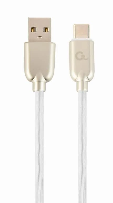 CABLU alimentare si date GEMBIRD, pt. smartphone, USB 2.0 (T) la USB 2.0 Type-C (T), 2m, premium, cablu din cauciuc, alb, conectori argintii, "CC-USB2R-AMCM-2M-W"