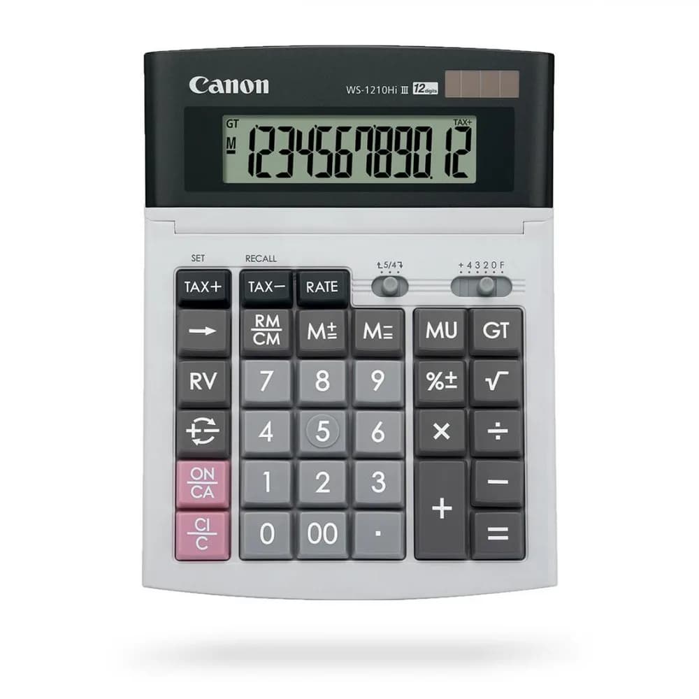 Calculator de birou CANON, WS-1210THB, ecran 12 digiti, alimentare solara si baterie, display LCD, functie business, tax si conversie moneda, GRI, "0694B001AC"
