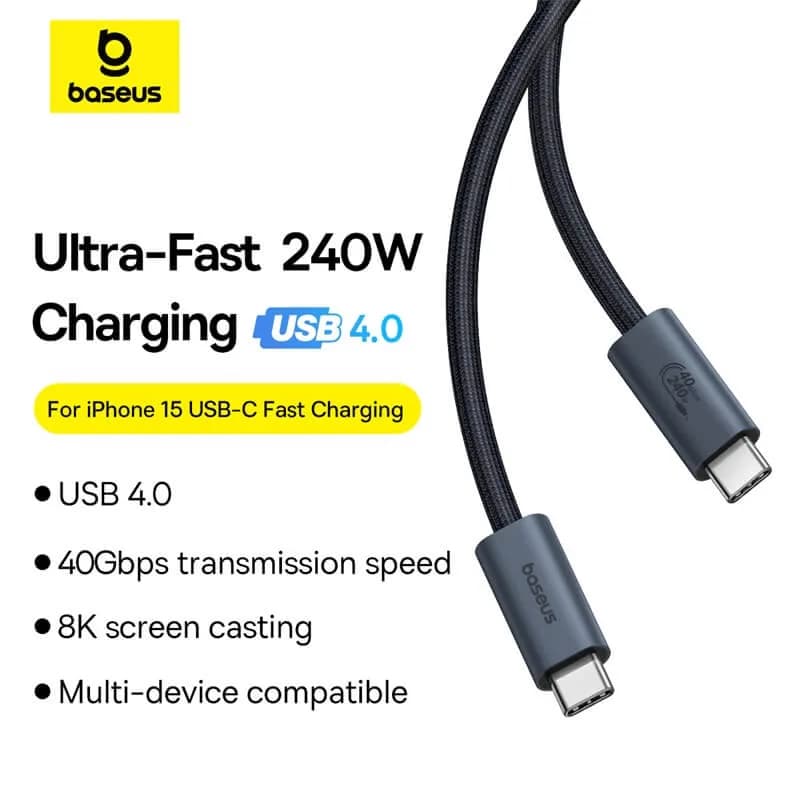 CABLU alimentare si date Baseus Flash Series 2 USB4, Fast Charging Data Cable pt. smartphone, video 8K@60Hz, USB Type-C la USB Type-C 240W, 1m, negru "P10311803111-00" - 6932172648817 — miniatură