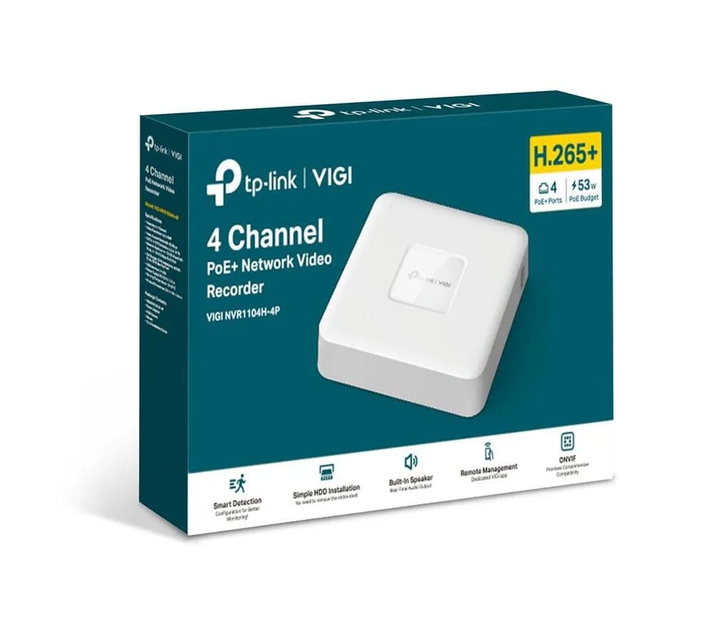 " NVR PoE TP-Link VIGI 4 canale 1104H4P; 53W, 8 MP,1 SATA Interface, max 10TB(neinclus), H.265+; ONVIF, Detecții avansate + sunete anormale " — miniatură