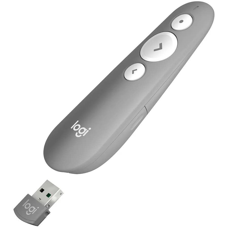 Presenter Logitech R500s Laser, wireless 2.4 GHz, bluetooth, raza de acţiune 20m, receptor mini, gri
