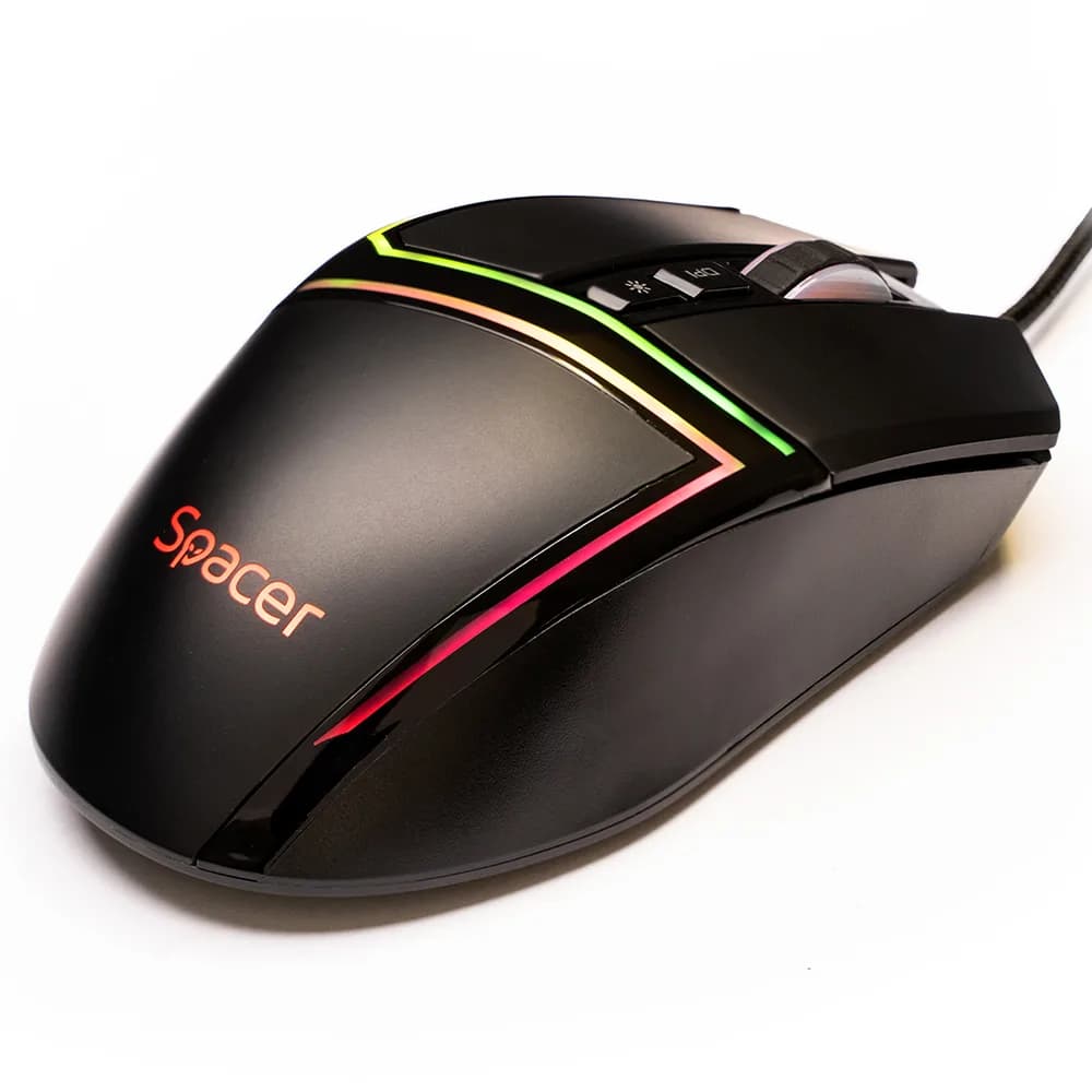 MOUSE Spacer - gaming, gaming, cu fir, USB, optic, 12.000 dpi, butoane/scroll 7/1, iluminare RGB, negru, "SPGM-ALIEN-PRO" — miniatură