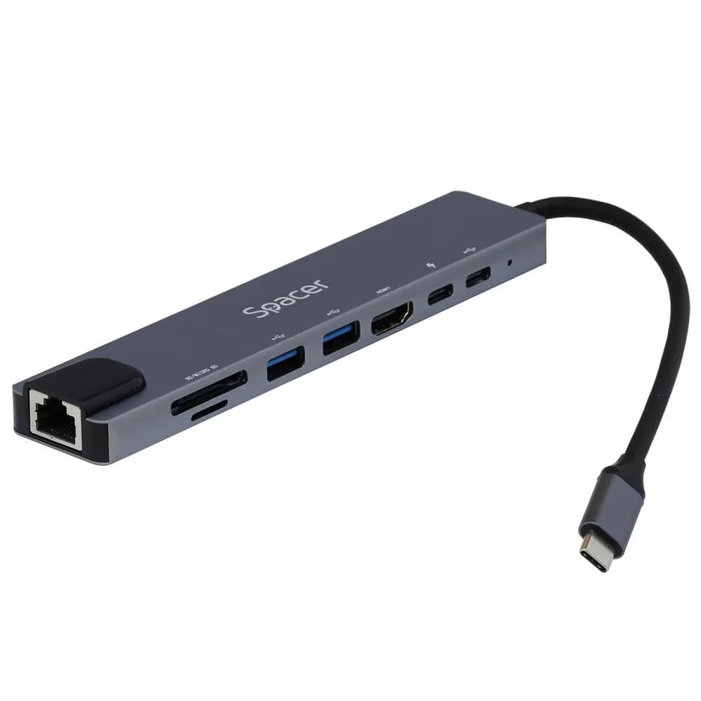 Docking station SPACER SPDS-TYPEC-CHUPSG-8IN1, USB Type-C, 87W, Gri
