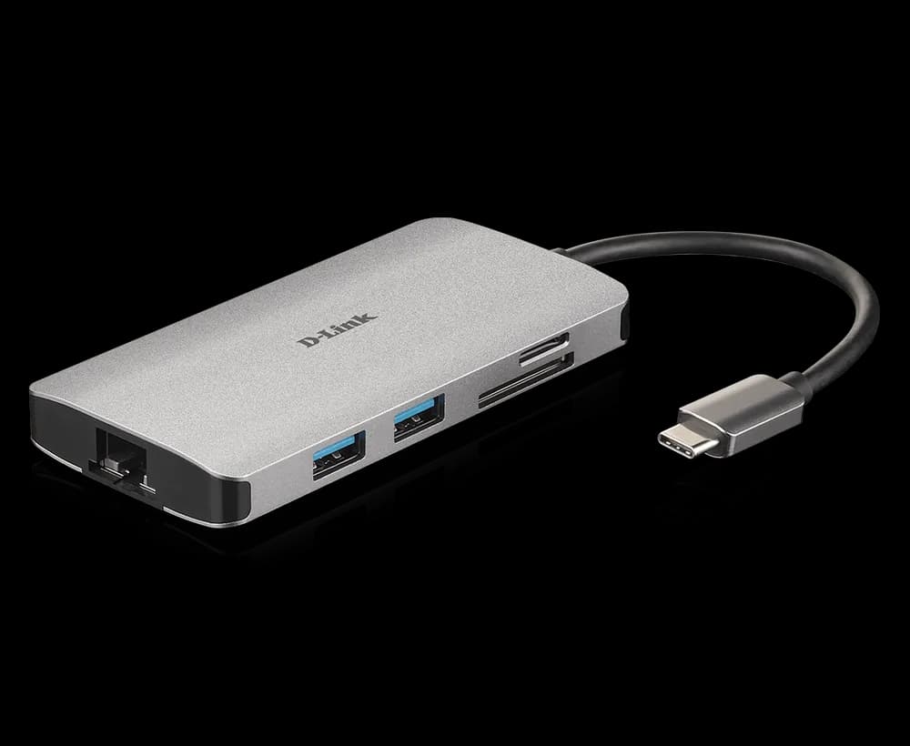 Hub USB D-Link DUB-M810, USB-C, 8 porturi, HDMI, RJ-45, Gri