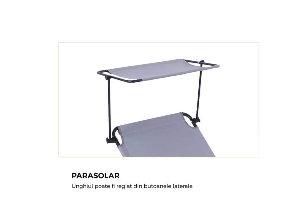 HEINNER SEZLONG CU PARASOLAR 186X55X24CM GRI — miniatură