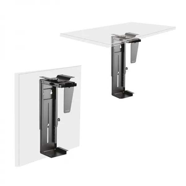 SUPORT de birou LOGILINK pt. unitate centrala, suporta dimensiuni: inaltime 300-533 mm/ latime 88-203 mm, rotatie -180/+180 grade pt. acces la cabluri/porturi, pana la 10Kg, se monteaza sub birou/pe perete, negru, "EO0005" — miniatură