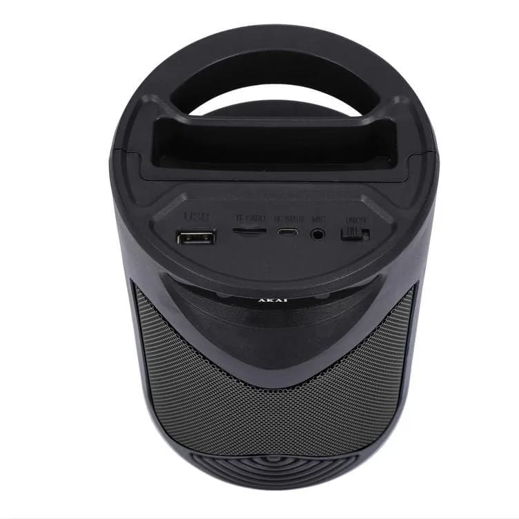 Boxa portabila Akai ABTS-704, Bluetooth 4.2, radio FM, 1x port USB pentru mp3 player, 1x slot card TF, lumini LED, baterie reincarcabila, 1x slot pentru microfon, timp de incarcare 2 ore, timp de folosire 1.5 ore la volum maxim — miniatură