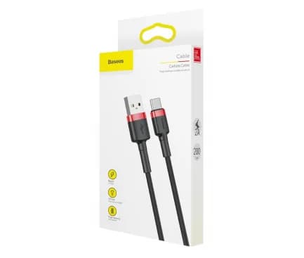 CABLU alimentare si date Baseus Cafule, Fast Charging Data Cable pt. smartphone, USB la USB Type-C, 100W, braided, 2m, rosu + negru "CATKLF-C91" - 6953156278240 — miniatură