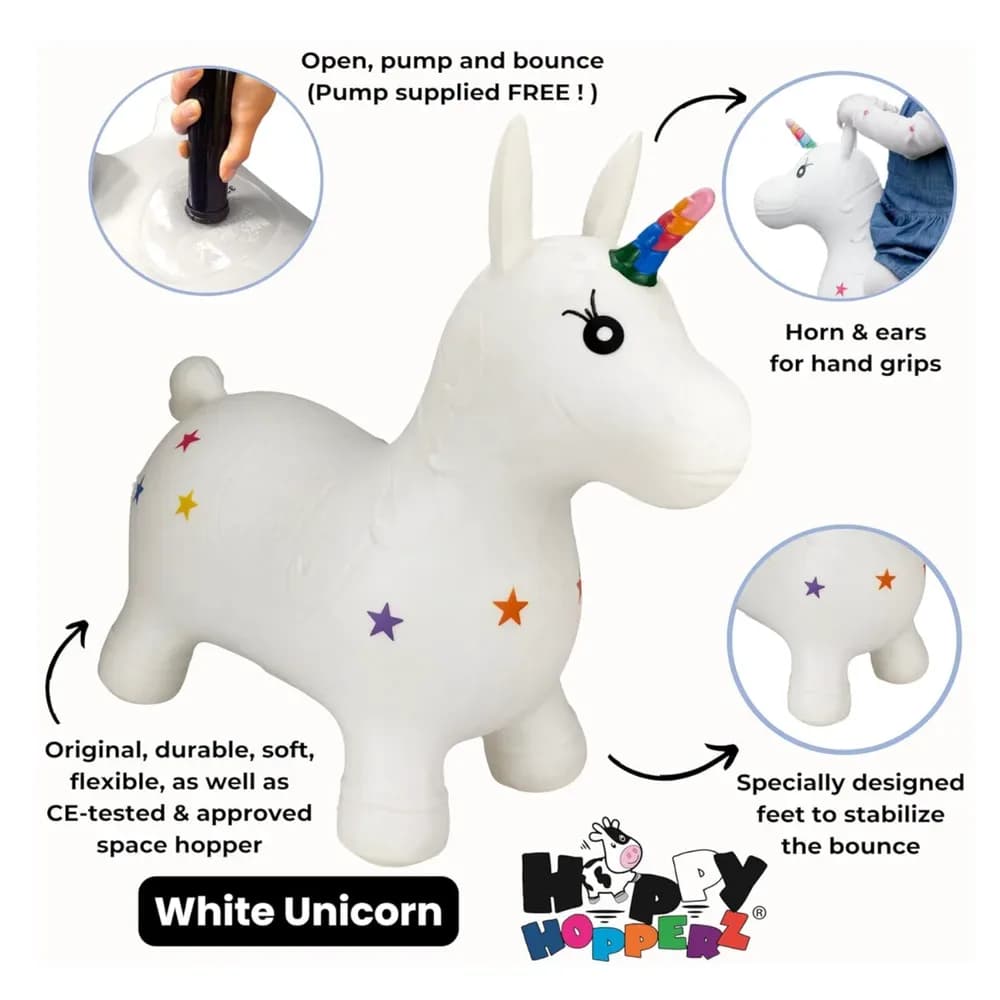 Jucărie gonflabilă săltăreață de călărit Unicornul Alb HappyHopperz — miniatură