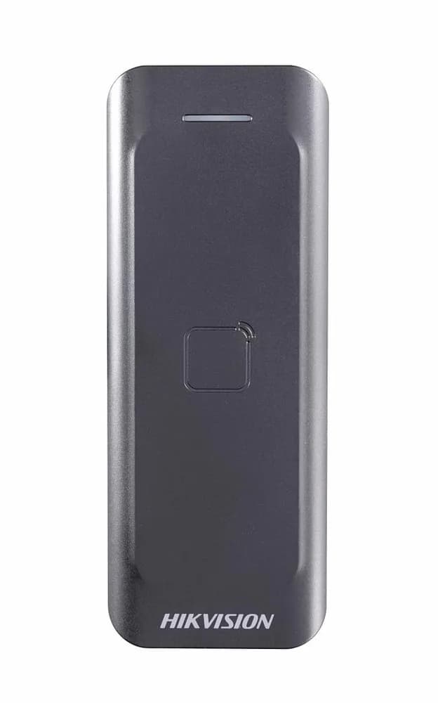 Card reader Hikvision, DS-K1802E; Reads EM card; Card Reading Frequency: 125KHz; Processor: 32-bit; Reading Range: ≤50mm (≤1.97"); Supports Wiegand(W27/W35) protocol, Dust-proof, IP 65.