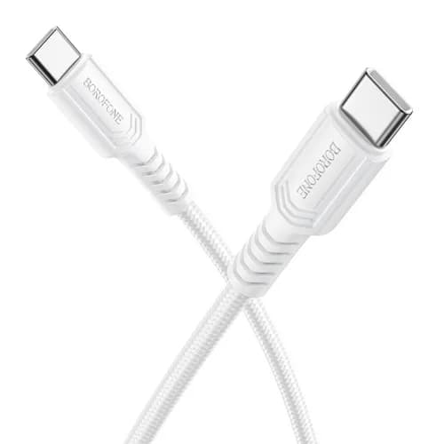 CABLU alimentare si date Borofone "BX116", Fast Charging Data Cable pt. smartphone, USB Type-C la USB Type-C, 60W, 1m, alb "6941991119842"