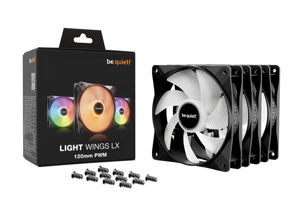 Set 3 ventilatoare be quiet "LIGHT&nbsp;WINGS LX", 120mm, max. 1600 RPM, Rifle Bearing, 4pin PWM, negru, "BL121" — miniatură