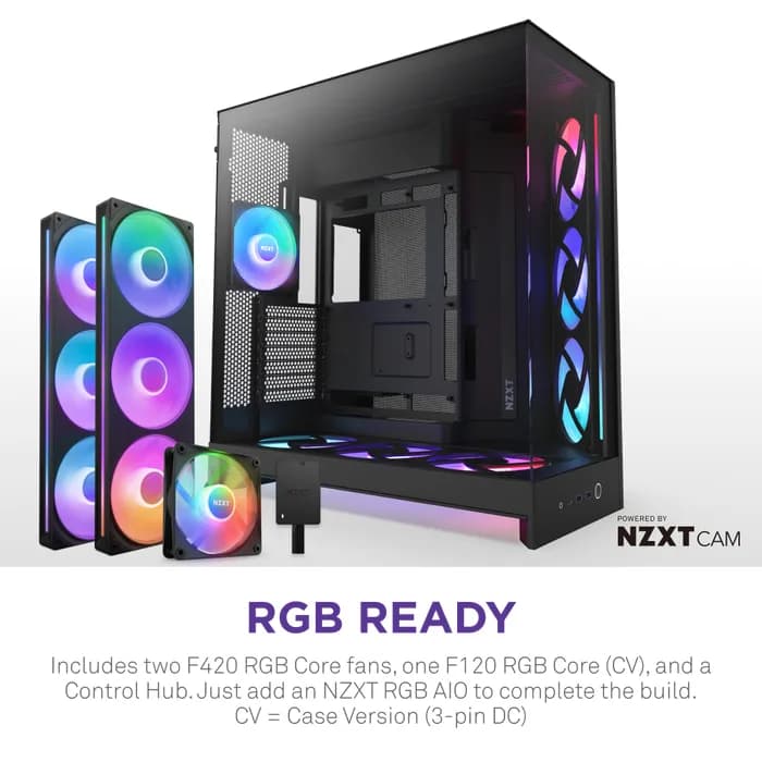 Carcasa NZXT H9 Flow RGB+ (2025), Dual-Chamber, Mid-Tower, Control Hub, Negru "CM-H92FB-P1" — miniatură